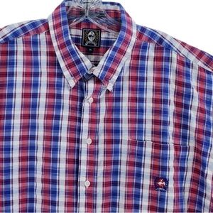 Cinch Shirt Button Down LS Patriotic Red Wht Blue Ombre Plaid Men XL (Fits 2XL)